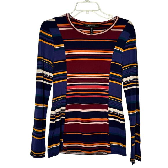 BCBGMaxaria Wms S Striped Pullover LS Tee Shirt Split Sleeves Casual Layering - Picture 1 of 8